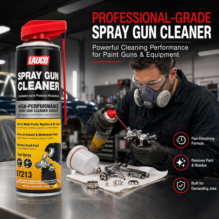 LAUCO Spray Gun Cleaner 14 oz, Pack of 2, High-Performance Paint Gun Cleaner Solvent, Fast Dissolving Aerosol for Waterborne & Solvent Paint, Dual Spray Precision Cleaner for Nozzles 87213