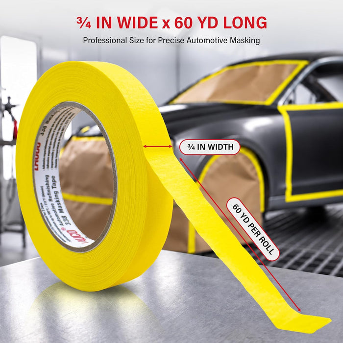 Automotive Masking Tape 0.75in, 48 Rolls Yellow Painters Tape for Car Painting, High Temperature Resistant Refinishing Tape, Clean Removal No Residue, Professional Auto Body Shop Masking Tape Bulk