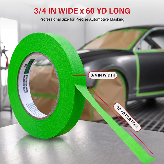 DINOGREN Masking Green Tape 3/4 Inch x 60 Yards, 6 Rolls, Green High Performance Painters Tape, Heat and Water Resistant Tape for Car Painting, Auto Body and Spray Booth Use, 7765