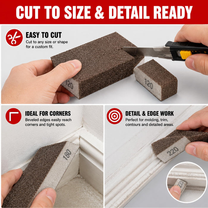 10 Pack Sanding Sponge, Washable and Reusable Sandpaper Block, Coarse/Medium/Fine/Superfine in 60/80/100/120/180/220 Grit; for Wood, Drywall, Metal, Plaster. 57026