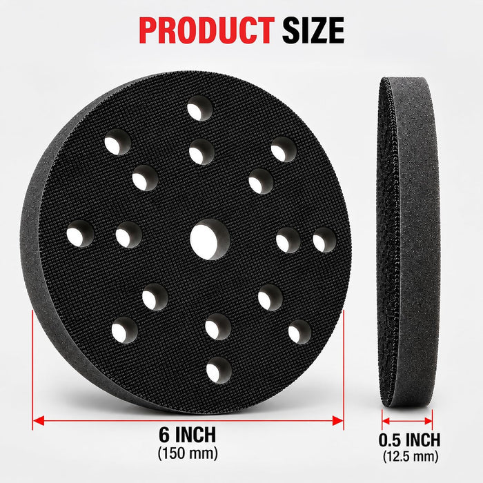 LAUCO 6-Inch Soft Interface Pad – 15-Hole Hook & Loop Foam Cushion Buffer Pad for Dual Action & Random Orbital Sanders – Vibration Reduction, Edge Control & Contour Sanding (Black) 09063
