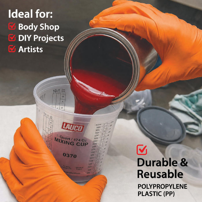Box of 40 - Paint & Epoxy Mixing Cups Buckets - 174 Ounce (5-Quart) - Calibrated Mixing ratios on Side - Solvent Resistant, Reusable Clear Plastic Cups for Paint, Epoxy, Resin, Oil, Thinner (40)