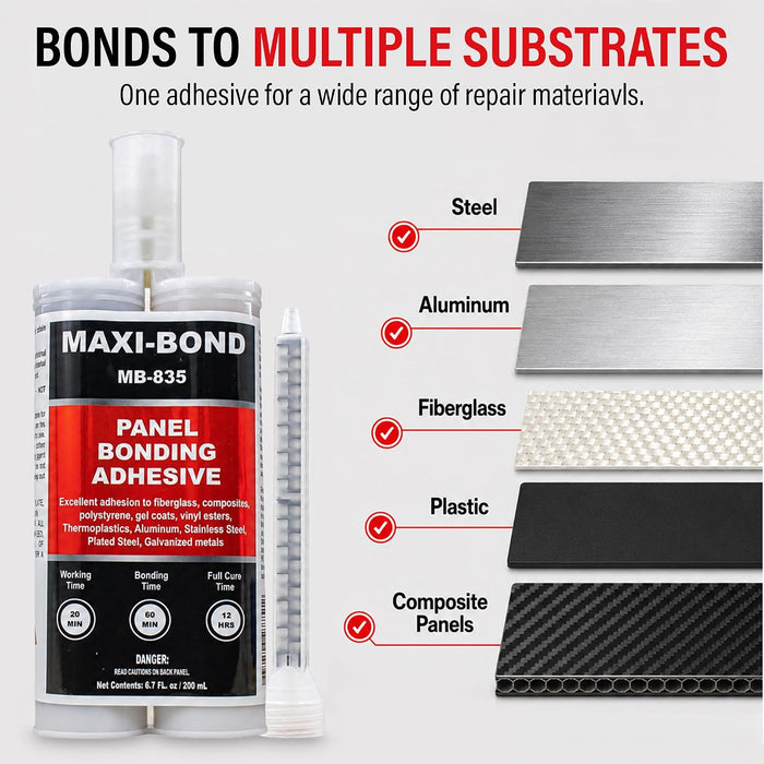Maxi-Bond Panel Bonding Adhesive MB-835 – Two-Part Epoxy Adhesive, Non-Sag, High Strength for Metal, Fiberglass, Plastic & Composite Panels – Includes Mixing Nozzles, 200 mL (6.75 oz)
