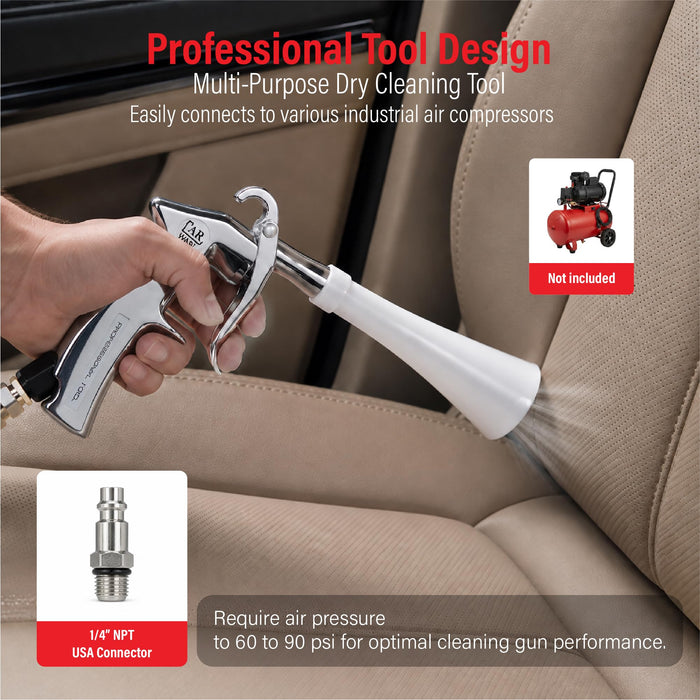 LAUCO Air Blow Gun for Car Detailing, Tornado Car Cleaning Gun, Air Compressor for Car Detailing, Air Blower for Car Detailing, Cleaning Tool with Nozzle and Auto Detailing Brush (Silver/White)