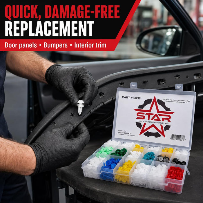 Car Door Trim Panel Clips Kit Set C (415 Pieces) 18 Types of Clips, Bumper Push Fastener Rivet Clips, Expansion Screws Replacement Kit