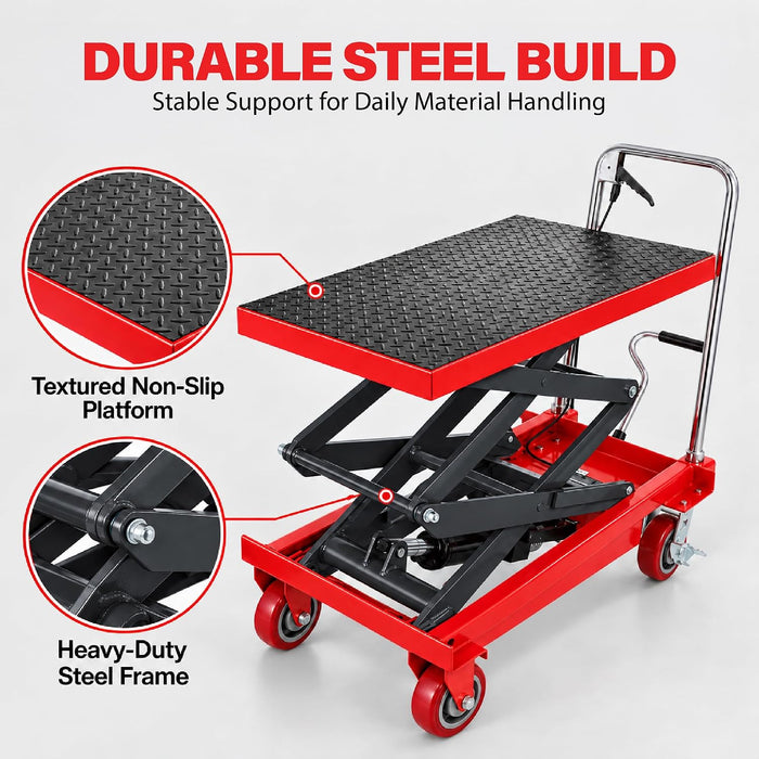 Hydraulic Scissor Lift Cart 770 Lbs, 50-Inch, Double Scissor Lift Table