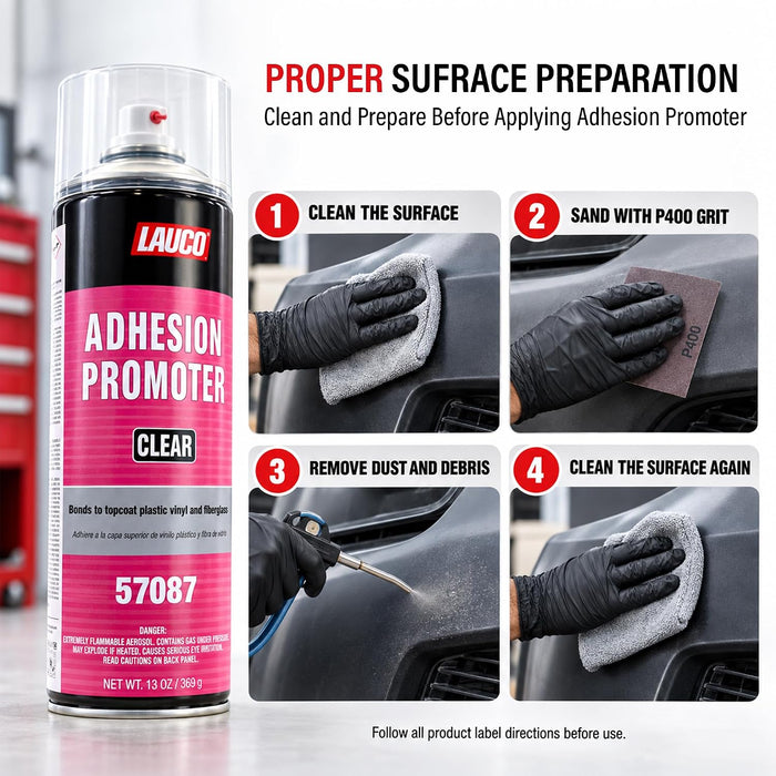 LAUCO Automotive Adhesion Promoter 13 oz Aerosol Spray Can with Aerosol Spray Gun - Pack of 12 - Use on Multi Surfaces Like Automotive Plastics, Bumpers, Vinyl Trim and Fiberglass (57087)