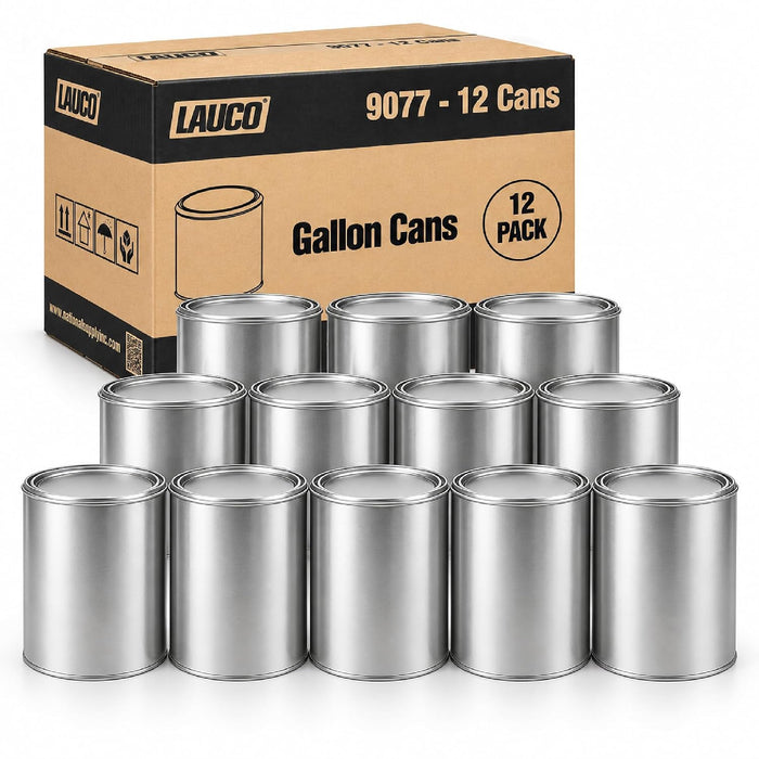 LAUCO Empty Paint Cans with Lids – 128 oz Gallon Metal Paint Cans, 12 Pack, Durable Tin-Plated Steel Containers for Paint, Resin, Adhesives, Stains, Solvents, Crafts & Storage 9077