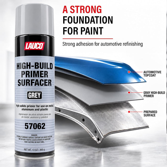 LAUCO Grey High-Build Primer Aerosol 13 oz, Heavy Fill Automotive Surfacer for Paint Prep on Metal, Aluminum, Plastic & Fiberglass 57062