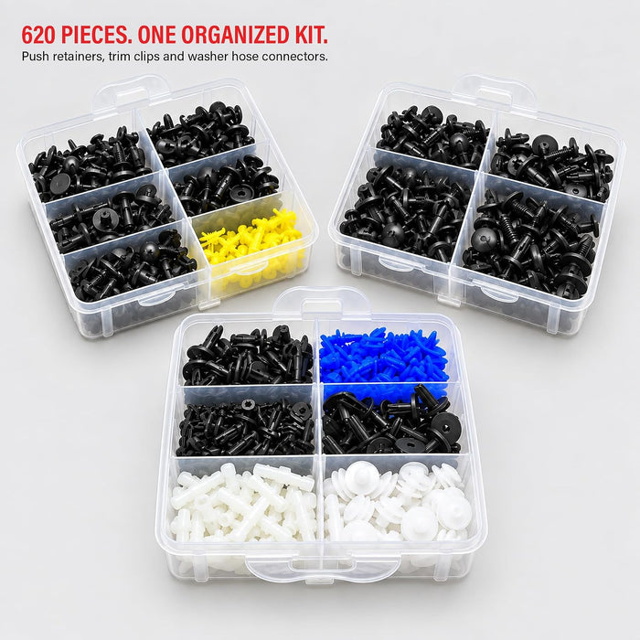 Car Door Trim Panel Clips Kit Set D (620 Pieces) 22 Types of Clips, Bumper Push Fastener Rivet Clips, Expansion Screws Replacement Kit 9054