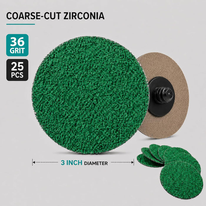 LAUCO 3" Grit 36 Quick-Change Discs 25 PCS per Box - Surface Conditioning DisC/Air Grinder Disc for Surface prep, Paint Stripping, Grinding & Finishing