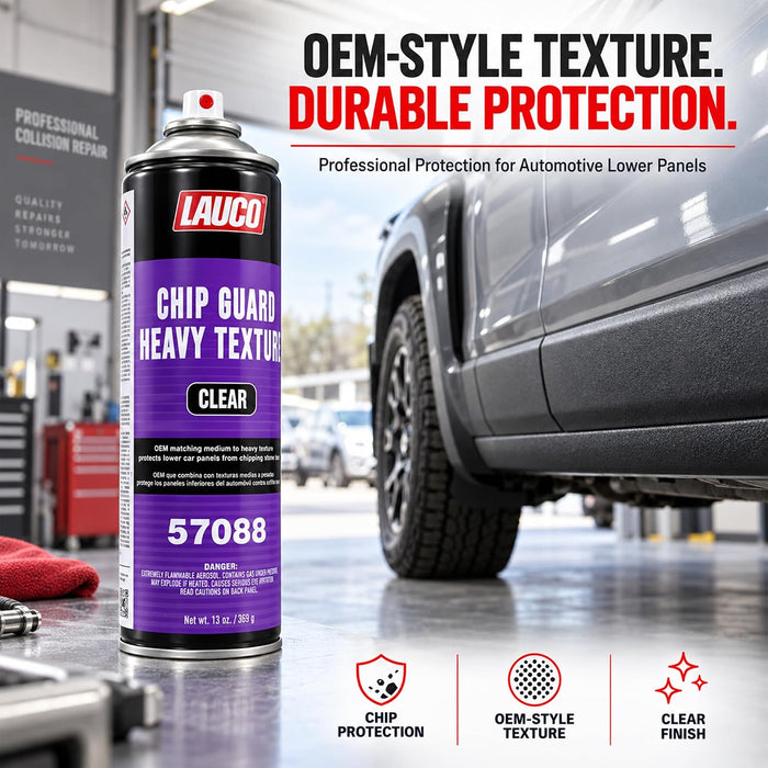 Heavy Texture Chip Guard 14 oz Clear Aerosol Spray Can with Aerosol Spray Gun - Pack of 6 - Durable, Acrylic Coating Protects Lower Panels From Impact, Chipping & Abrasion, Matches Medium to Coarse OEM Textures - Clear 57088