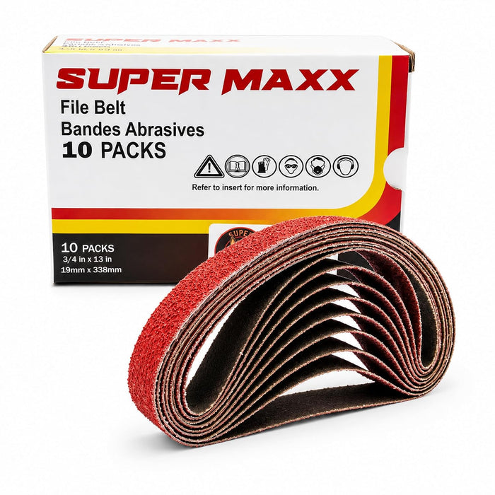 LAUCO Super MAXX 13" L x 0.75" W File Belt Bands Abrasives, 36 GRIT Aluminum Oxide, Pack of 10, Compatible with Super MAXX Expander Wheel, Gray