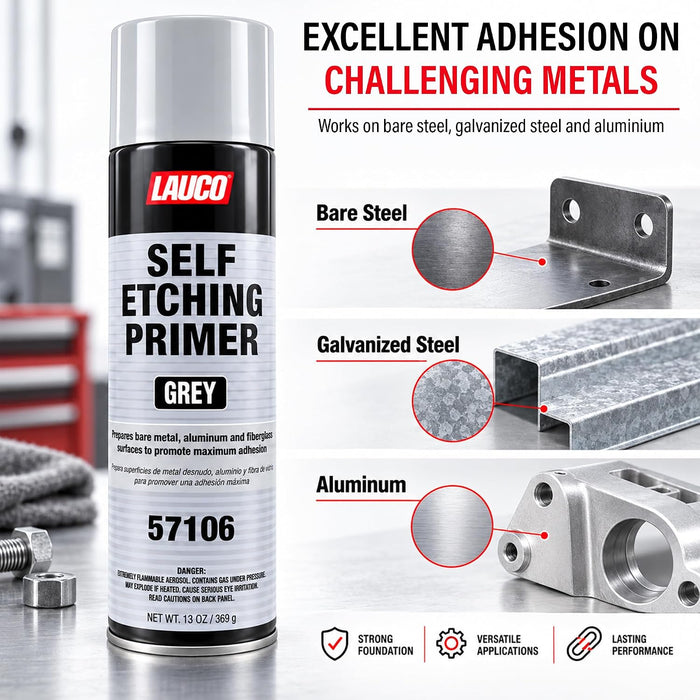 LAUCO Self Etching Primer Grey Aerosol Spray Can With Aerosol Spray Gun - Pack of 12 - Automotive and Industrial Primer - Great for use on Bare Metal Areas Before applying Truck Bed Liner (57106)