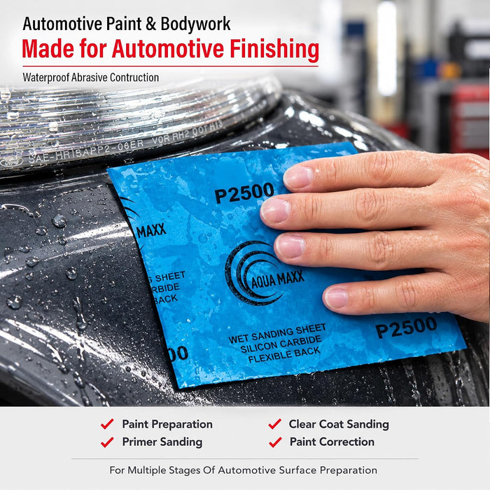 Aqua Maxx Wet Dry Sandpaper Sheets 600 Grit, 50 Pack Waterproof Silicon Carbide Abrasive Paper, 9 x 5.5 Inch Sanding Sheets for Automotive Paint Preparation, Woodworking, Metal Finishing 9058