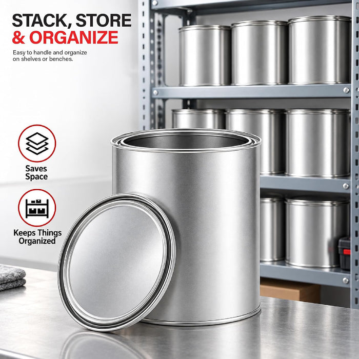 LAUCO Empty Paint Cans with Lids – 128 oz Gallon Metal Paint Cans, 12 Pack, Durable Tin-Plated Steel Containers for Paint, Resin, Adhesives, Stains, Solvents, Crafts & Storage 9077