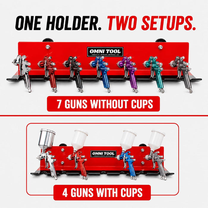 LAUCO Multiple Paint Spray Gun Holder Magnetic Or Wall Mount, Paint Gun Holder - Holds 7 Guns Without Cups or 4 Guns with Cups, Stable and Scratch-Free Design