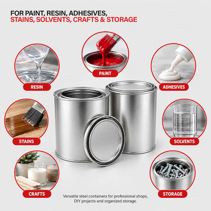 LAUCO Empty Paint Cans with Lids – 32 oz Quart Metal Paint Cans, 12 Pack, Durable Tin-Plated Steel Containers for Paint Storage, DIY Projects, Crafts, Workshops & Home Use 9075