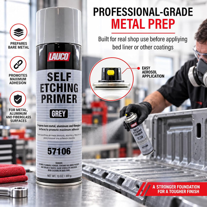 LAUCO Self Etching Primer Grey Aerosol Spray Can With Aerosol Spray Gun - Pack of 12 - Automotive and Industrial Primer - Great for use on Bare Metal Areas Before applying Truck Bed Liner (57106)