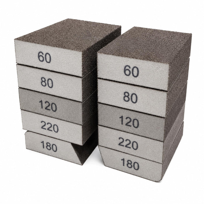 10 Pack Sanding Sponge, Washable and Reusable Sandpaper Block, Coarse/Medium/Fine/Superfine in 60/80/100/120/180/220 Grit; for Wood, Drywall, Metal, Plaster. 57026