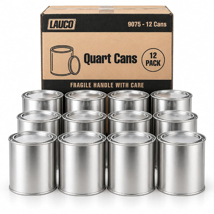 LAUCO Empty Paint Cans with Lids – 32 oz Quart Metal Paint Cans, 12 Pack, Durable Tin-Plated Steel Containers for Paint Storage, DIY Projects, Crafts, Workshops & Home Use 9075
