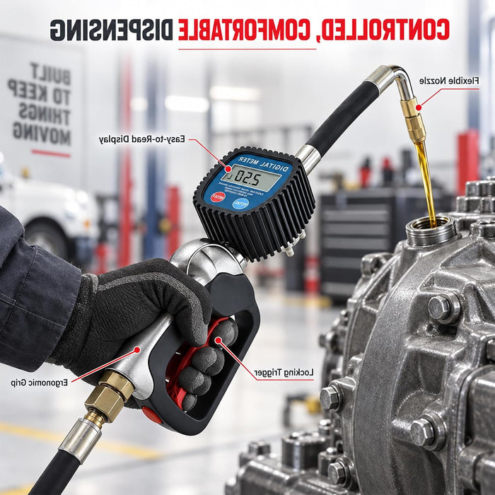 Digital Oil Dispensing Meter Gun, 1/2 Inch BSP Inlet, 1000 PSI Digital Fluid Meter With Flexible Extension, Automatic Shut Off Handle For Gear Oil, Hydraulic And Lubricating 47565