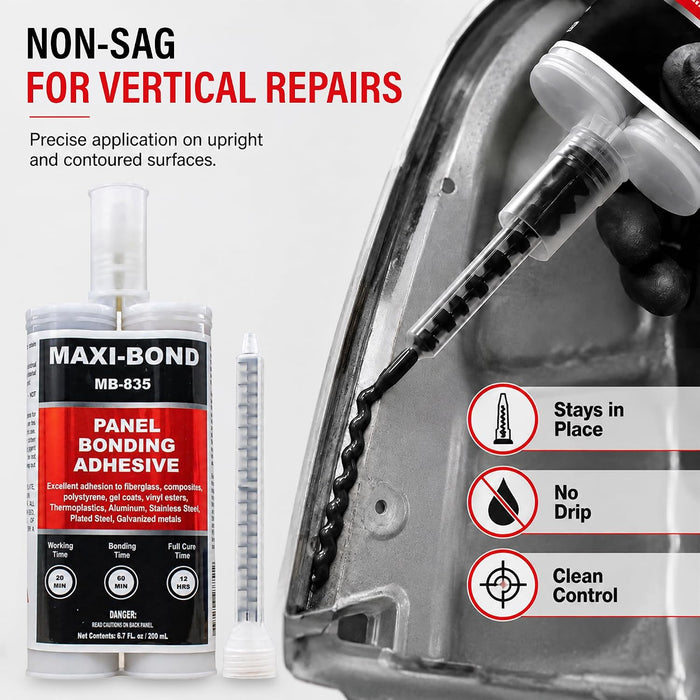 Maxi-Bond Panel Bonding Adhesive MB-835 – Two-Part Epoxy Adhesive, Non-Sag, High Strength for Metal, Fiberglass, Plastic & Composite Panels – Includes Mixing Nozzles, 200 mL (6.75 oz)