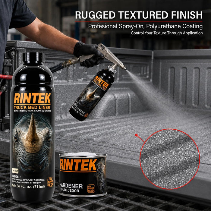LAUCO Rintek Urethane Spray 1 Gallon Tintable Bedliner Coating, Heavy-Duty Polyurethane Protective Truck Bed Liner Paint, Waterproof Anti-Slip Impact-Resistant Automotive Coating, With Spray Gun 95122