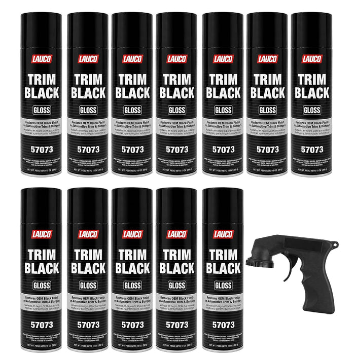 Trim Black Gloss 13 oz. Automotive Spray Paint Can with Gun - Pack of 12 - Black Car Spray Paint with Gloss Finish - Designed for Plastic, Aluminum, Steel and Stainless Steel 57073