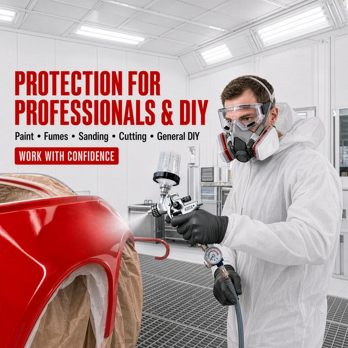 LAUCO Premium Respirator Kit - Reusable Half Face Cover Set with Safety Glasses for Gas, Painting, Machine Polishing, Staining, Car Spraying, Sanding & Cutting, DIY and Other Work Protection