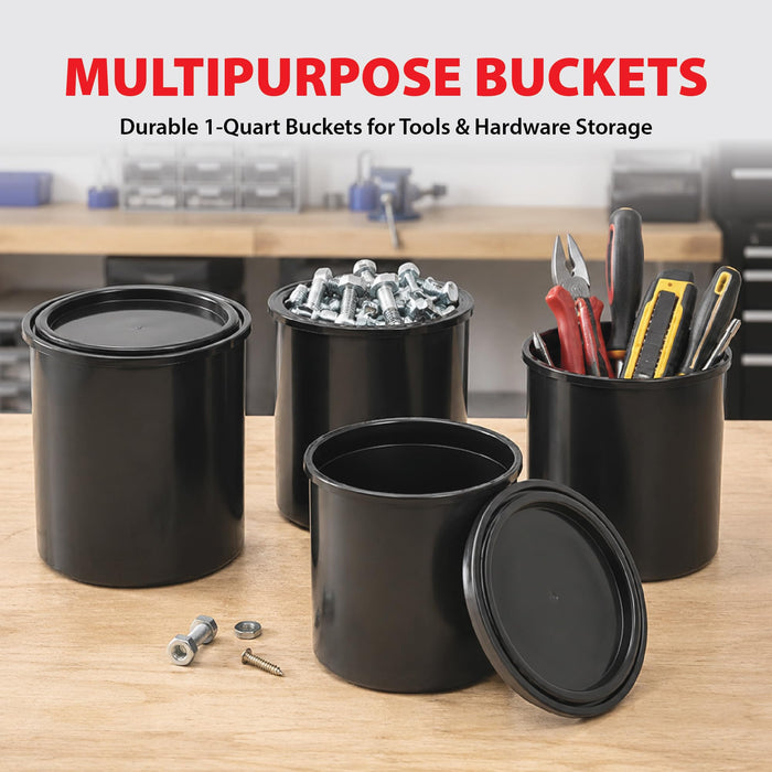Plastic Paint Can Bucket 1QT Pack of 6, w/Lid Triple Lock Airtight Seal, Touchdown Bucket, Small Pail Triple-Lock Airtight Seal to Minimizing Skimming, Rust, Odor & Chemical Resistant