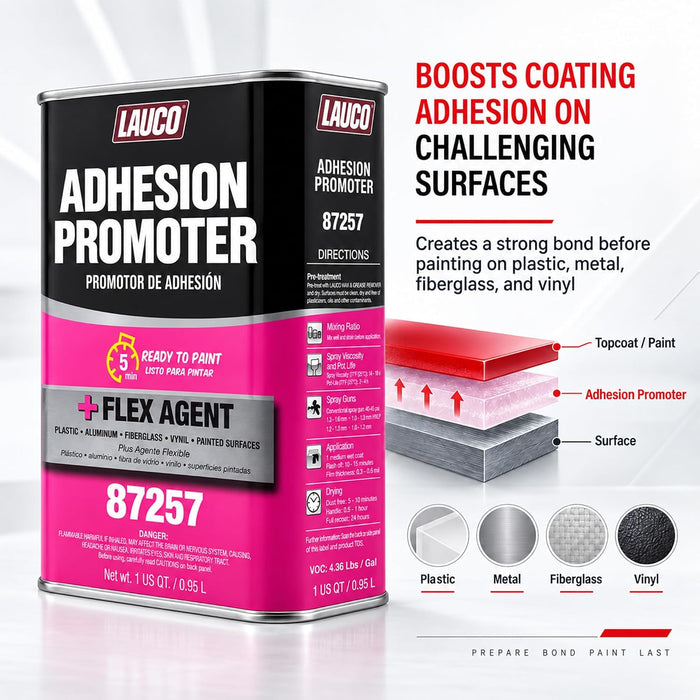 LAUCO Adhesion Promoter Quart, Automotive Surface Adhesion Enhancer with Flex Agent for Plastic, Metal, Fiberglass, and Vinyl, Fast Dry, Ready to Paint in 5 Minutes 87257