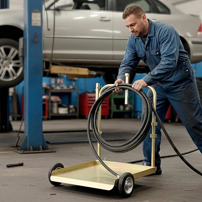 LAUCO Mobile Drum Cart with 13ft Oil Hose – Heavy-Duty Trolley for 55 Gallon Barrel Oil Transfer Systems – Portable Steel Drum Dolly + Reinforced Hose Only (Pump Not Included) (Cart + Hose Kit) 47530