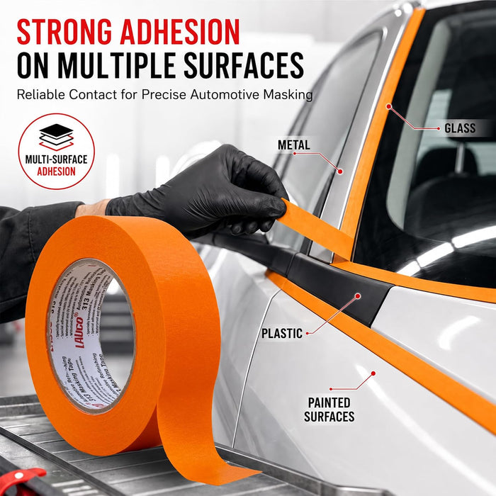 LAUCO Orange Masking Tape 2 in x 60 Yd, 20 Rolls, Automotive Painting, High Adhesion Autobody Painters Tape, UV, Moisture & Heat Resistant, No Residue, Multi-Purpose Bulk 19542