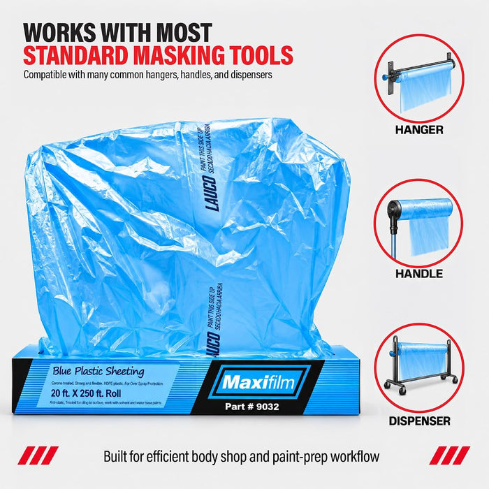 MAXIFILM 16ft x 350ft Roll of Blue Overspray Paintable Masking Plastic Sheeting -8 Micron, 0.3 Mil, Protective Masking Film Cover, Auto Painting, Cover Cloth Home Walls Furniture (1, 16ft x 350ft)
