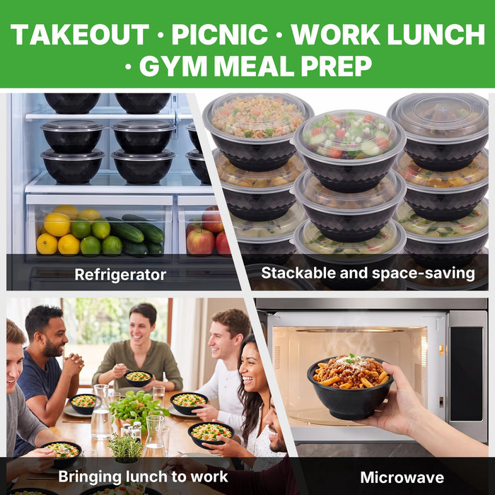 Uni-Pak 50 Pack (100-Piece) Meal Prep Bowl 36oz Reusable with Lids, Sturdy Leakproof & Food Safe, Microwave, Freezer, Dishwasher Safe Prep Containers, To Go Take Out Plastic Food Storage 75895