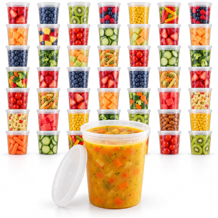 Uni-Pak 32 oz Plastic Deli Food Storage Containers with Lids, 50 Set, BPA-Free Meal Prep Containers, Leak-Resistant, Stackable, Microwave, Freezer & Dishwasher Safe for Soup, Snacks & Leftovers 62813