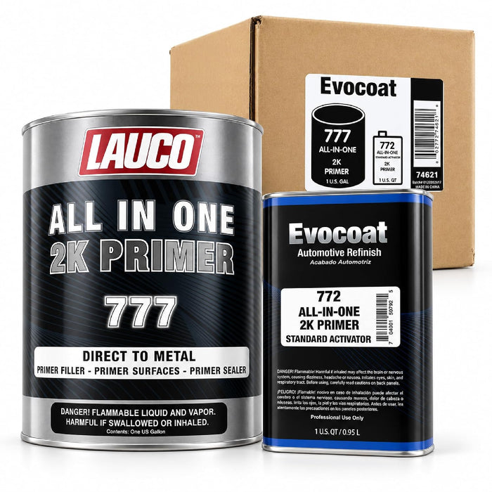 LAUCO All-In-One Direct-to-Metal (DTM) 2K Urethane Primer Surfacer Kit (Gray, 1 Gallon) with Medium Hardener/Activator (1 Quart) – High Build Filler/Sealer (4:1 Mix) 772