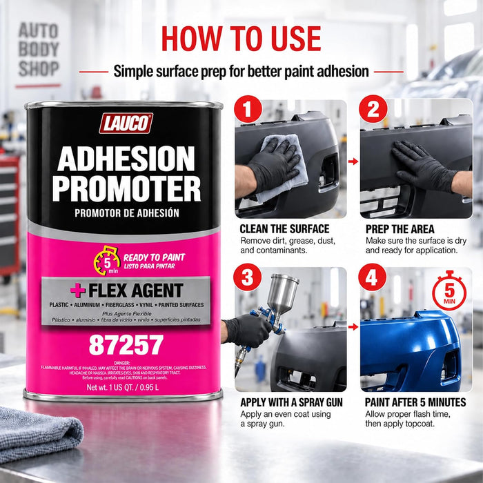 LAUCO Adhesion Promoter Quart, Automotive Surface Adhesion Enhancer with Flex Agent for Plastic, Metal, Fiberglass, and Vinyl, Fast Dry, Ready to Paint in 5 Minutes 87257