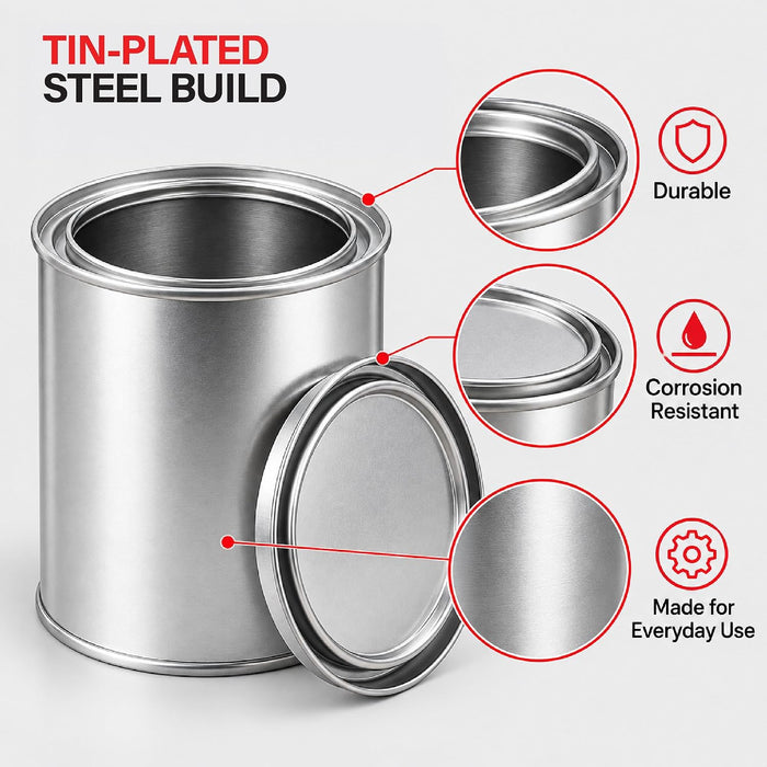 LAUCO Empty Paint Cans with Lids – 16 oz Pint Metal Paint Cans, 50 Pack, Durable Tin-Plated Steel Containers for Paint, Resin, Adhesives, Stains, Solvents, Crafts & Storage 9073