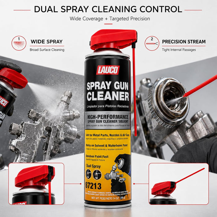 LAUCO Spray Gun Cleaner 14 oz, Pack of 6, High-Performance Paint Gun Cleaner Solvent, Fast Dissolving Aerosol for Waterborne & Solvent Paint, Dual Spray Precision Cleaner for Nozzles 87213