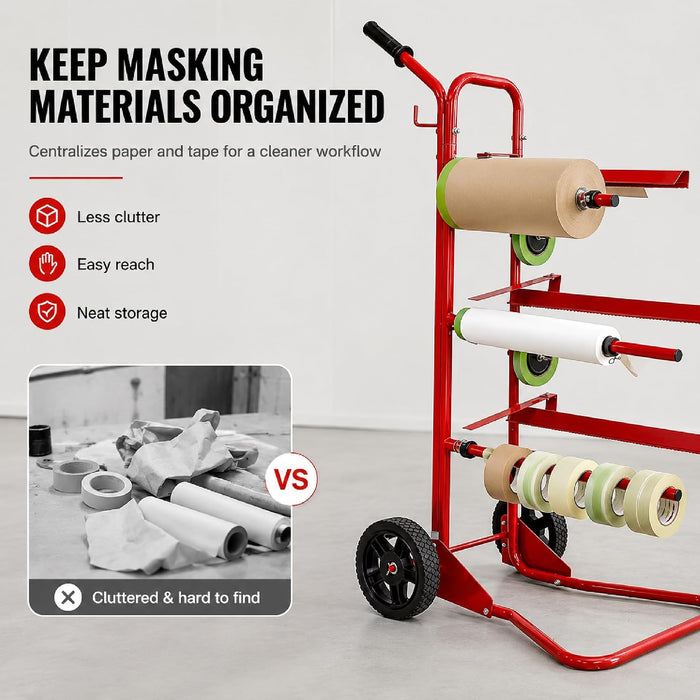 LAUCO Portable Slimline Mobile Masking Paper Machine Dispenser, Masking Machine Mobile Tree Style Mobile Masking Paper Station & Tape Dispenser Station, Stand Holds Multiple Rolls- (1680)