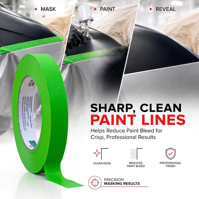 DINOGREN Masking Green Tape 3/4 Inch x 60 Yards, 6 Rolls, Green High Performance Painters Tape, Heat and Water Resistant Tape for Car Painting, Auto Body and Spray Booth Use, 7765