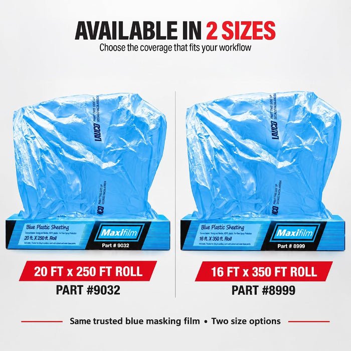 MAXIFILM 16ft x 350ft, 4 Rolls of Blue Overspray Paintable Masking Plastic Sheeting -8 Micron, 0.3 Mil, Protective Masking Film Cover, Auto Painting, Cover Cloth Home Walls Furniture 8999