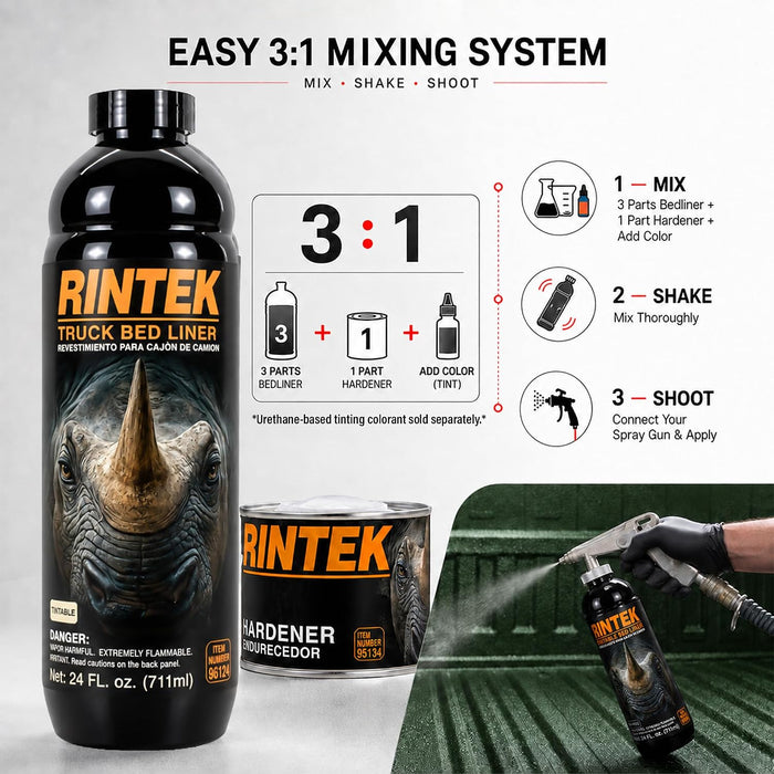 LAUCO Rintek Urethane Spray 1 Gallon Tintable Bedliner Coating, Heavy-Duty Polyurethane Protective Truck Bed Liner Paint, Waterproof Anti-Slip Impact-Resistant Automotive Coating, With Spray Gun 95122
