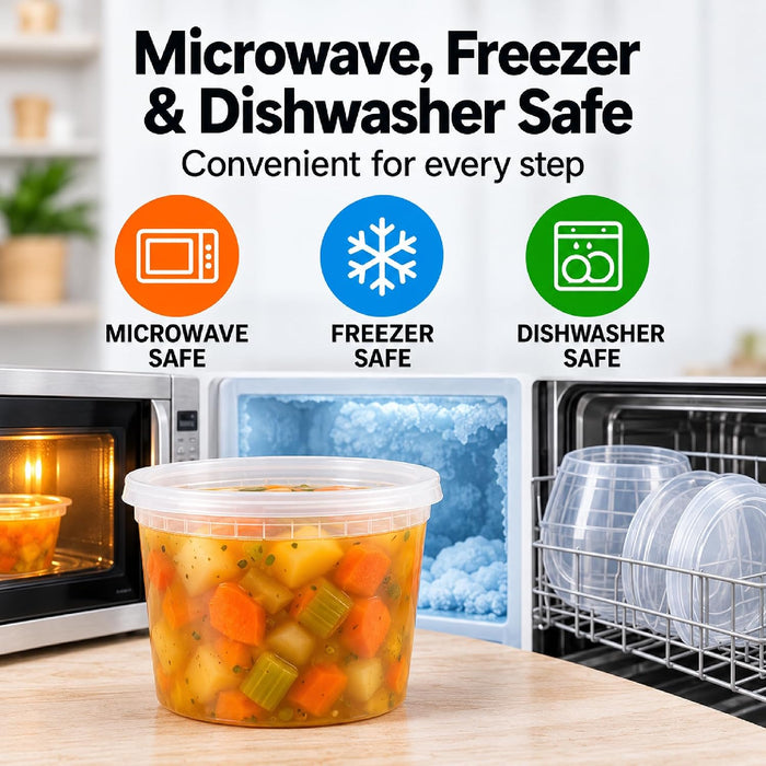 Uni-Pak 16 oz Plastic Deli Food Storage Containers with Lids, 50 Set, BPA-Free Meal Prep Containers, Leak-Resistant, Stackable, Microwave, Freezer & Dishwasher Safe for Soup, Snacks & Leftovers 62812