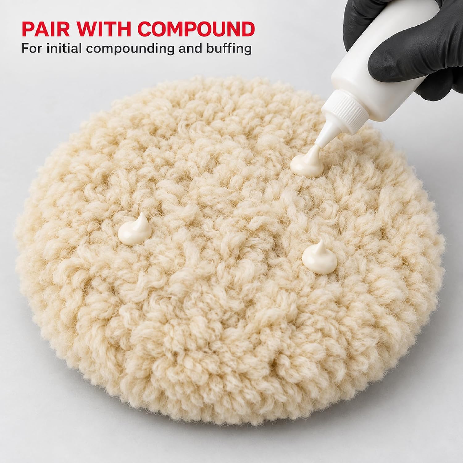 Heavy-Duty Wool Compounding Pad 8 Inch (Hook & Loop) | Professional Buffing and Polishing Pad for Rotary Polisher | Aggressive Cutting, Buffing, and Auto Detailing 8996 8996