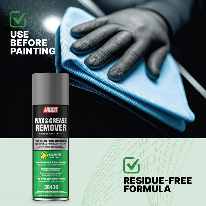 LAUCO Wax & Grease Remover Spray 13 oz, Pack of 6, Automotive Paint Prep Cleaner for Surface Preparation Before Primer, Paint & Clear Coat, Fast-Drying Formula, 36430
