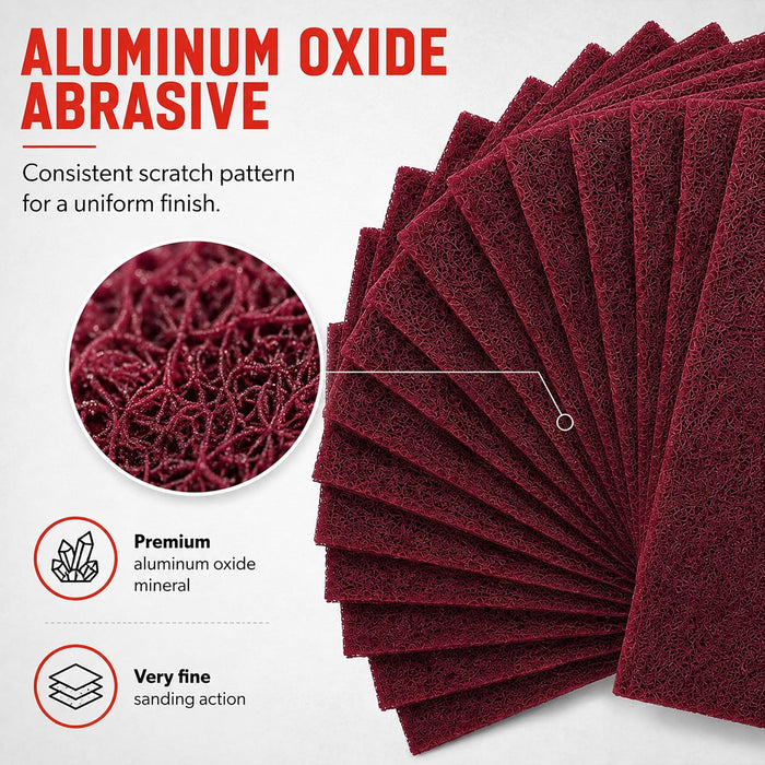 LAUCO 4.5" x 9" Maroon (Very Fine) General Purpose Scuff Pads, 25 Sheets - Scuffing, Scouring, Sanding, Paint Primer Prep Adhesion Scratch - Surface Preparation Automotive Car Auto Body