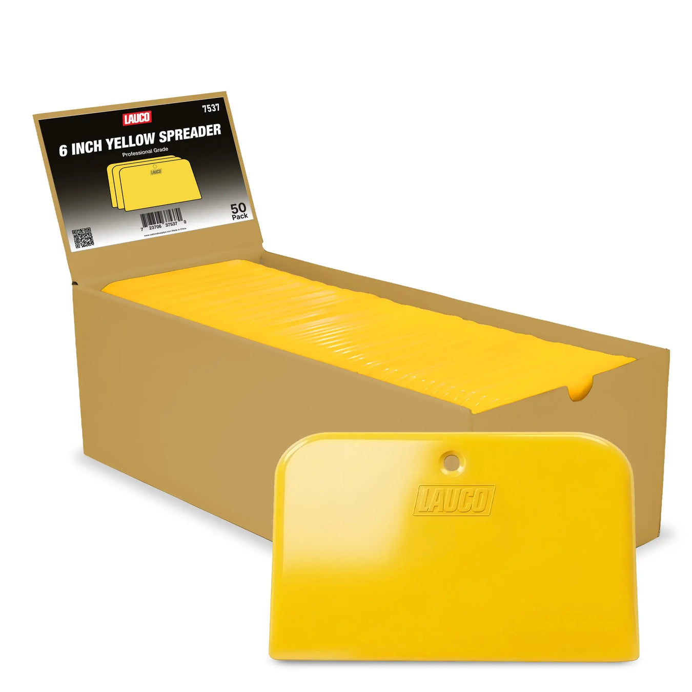 LAUCO Auto Body Filler Yellow Spreaders (Pack of 50) Reusable Plastic Spreader for Automotive Fillers, Putties, Glazes, Caulks and Paint - Easy Application (50, 6") LAUCO